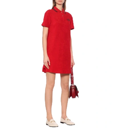 Shop Gucci Cotton Piqué Shirt Dress In Red