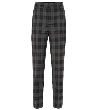 Shop Balenciaga High-rise Checked Stretch-wool Pants In Grey