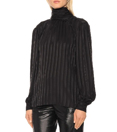 Shop Saint Laurent Striped Silk Blouse In Black