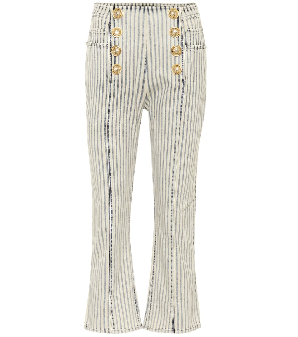 balmain striped high waisted flare pants