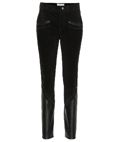 Shop Saint Laurent High-rise Slim Suede Pants In Black