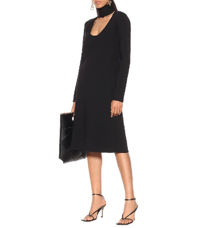 Shop Bottega Veneta Wool-blend Turtleneck Midi Dress In Black