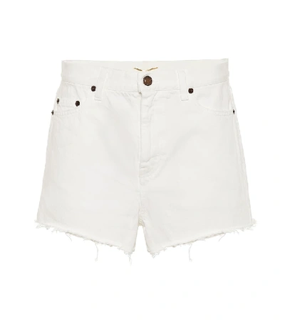 Shop Saint Laurent High-rise Enim Shorts In White