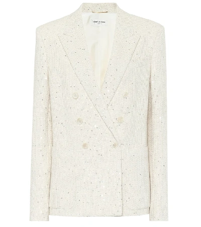 Shop Saint Laurent Sequined Tweed Blazer In White