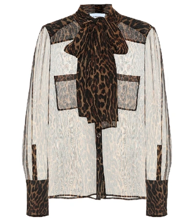 Shop Burberry Leopard-print Silk Blouse In Brown