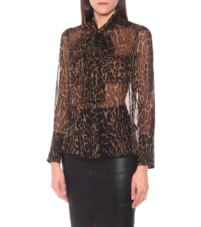 Shop Burberry Leopard-print Silk Blouse In Brown