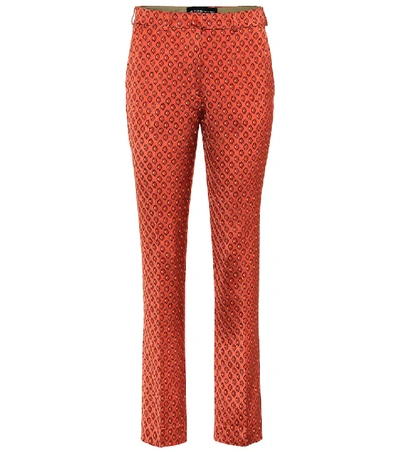 Shop Etro High-rise Straight Jacquard Pants In Orange