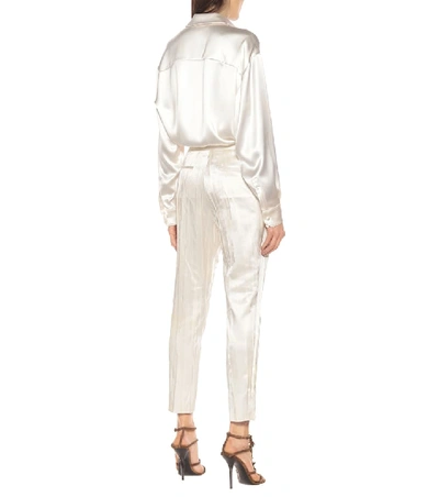 Shop Saint Laurent Pleated Silk-blend Satin Pants In White