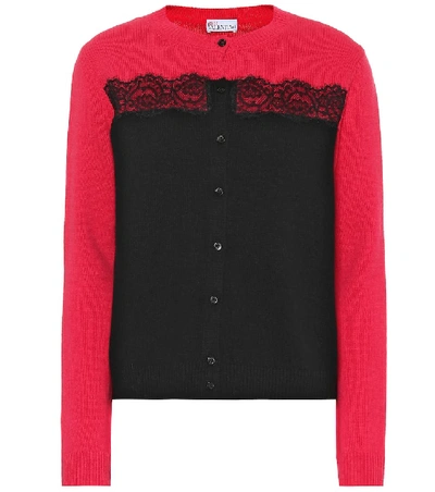 Shop Red Valentino Lace-trimmed Virgin Wool Cardigan In Multicoloured
