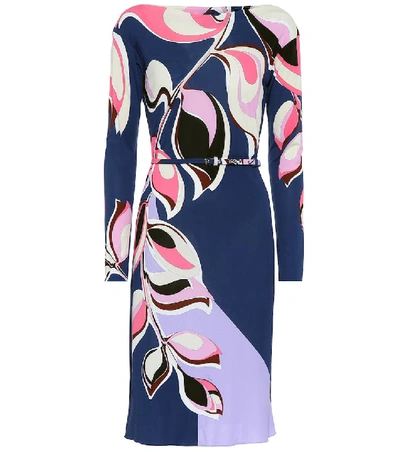 Shop Emilio Pucci Printed Silk-blend Dress In Blue