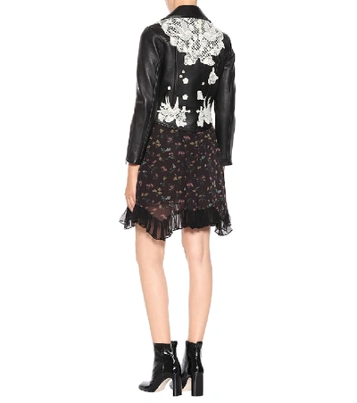 Shop Coach Lace-embroidered Leather Jacket In Black