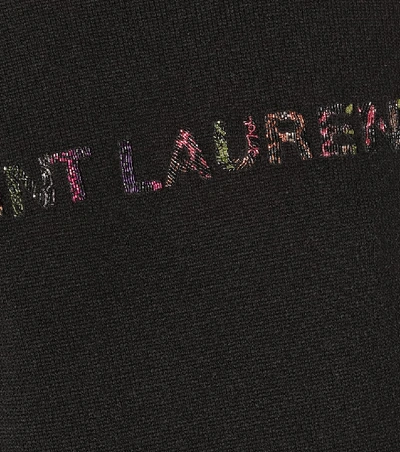 Shop Saint Laurent Embroidered Wool Sweater In Black