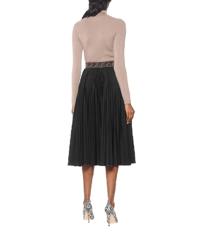 Shop Fendi Pleated Cotton-blend Skirt In Black