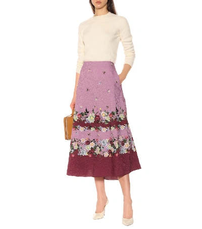 Shop Erdem Tiana Matelassé Midi Skirt In Pink