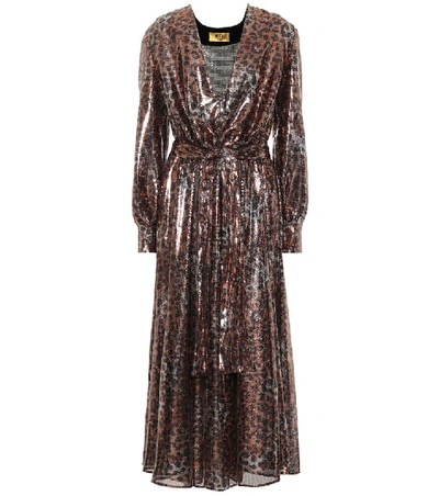Shop Msgm Sequined Leopard Midi Dress In Brown