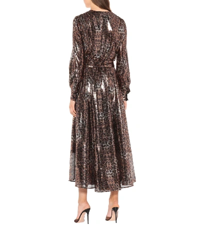Shop Msgm Sequined Leopard Midi Dress In Brown