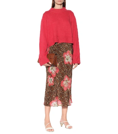 Shop Rixo London Kelly Printed Silk Slip Skirt In Brown