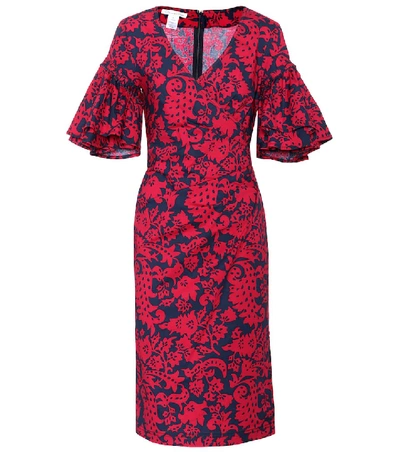 Shop Oscar De La Renta Floral-printed Cotton Dress In Red