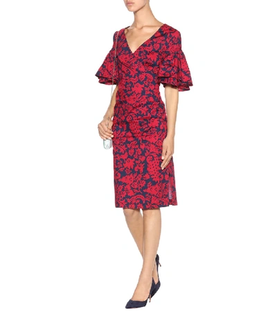 Shop Oscar De La Renta Floral-printed Cotton Dress In Red