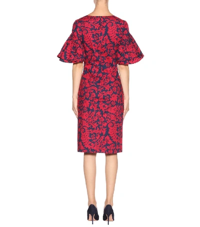 Shop Oscar De La Renta Floral-printed Cotton Dress In Red