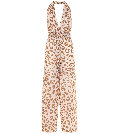 Shop Nanushka Alayna Animal-print Cotton Jumpsuit In Brown