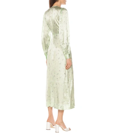 Shop Ganni Floral Stretch-satin Dress In Green