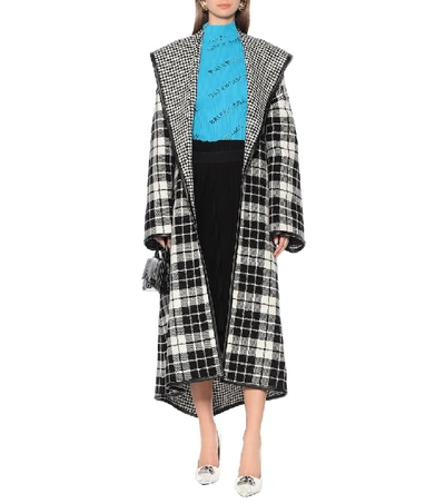 Shop Balenciaga Checked Wool-blend Coat In Black