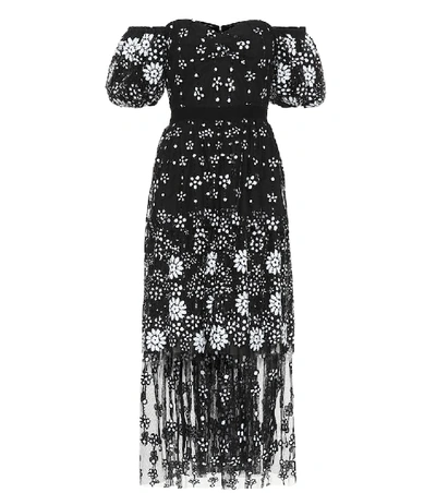 Shop Self-portrait Sequined Tulle Dress In Black