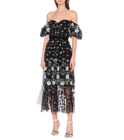 Shop Self-portrait Sequined Tulle Dress In Black