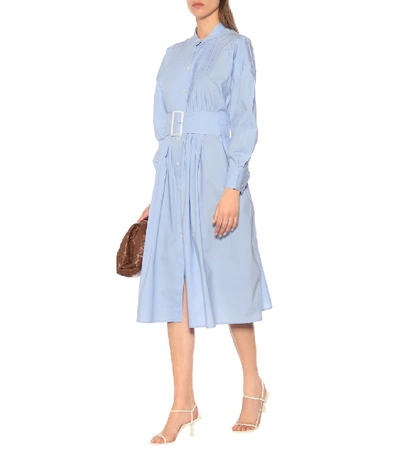 Shop Bottega Veneta Cotton Midi Dress In Blue