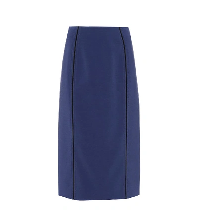 Shop Fendi Piped Pencil Skirt In Blue