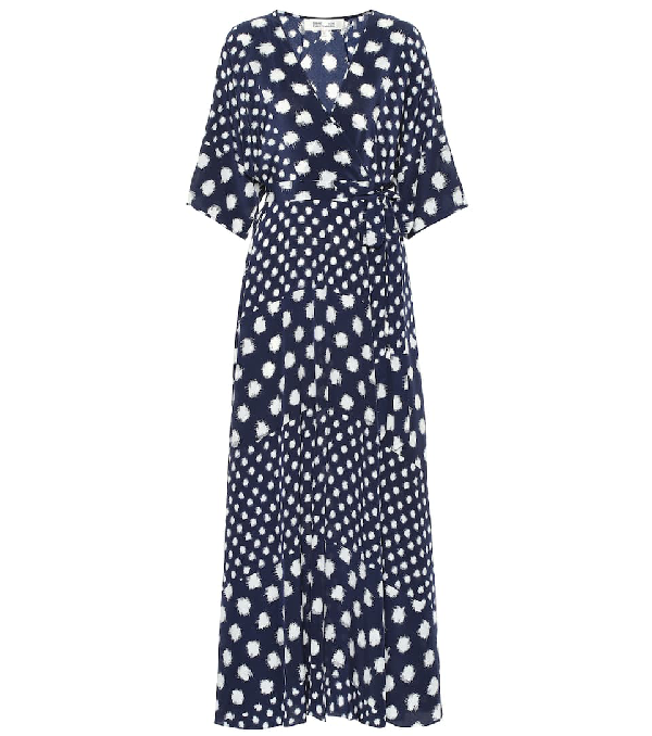 blue and white polka dot maxi dress