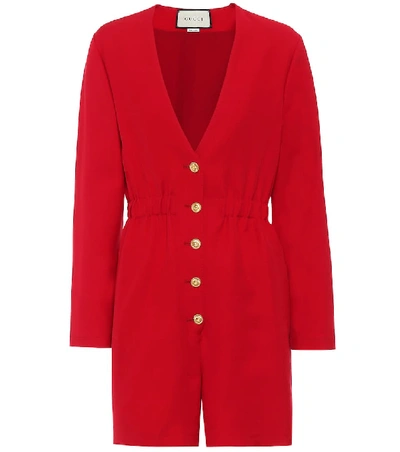 Shop Gucci Wool And Silk Playsuit In Red