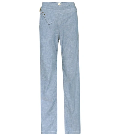 Shop Chloé Chambray Trousers In Blue