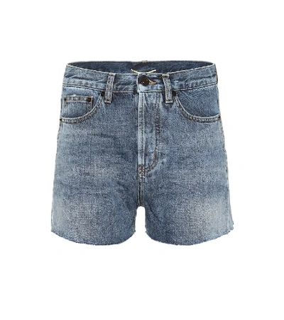 Shop Saint Laurent High-rise Denim Shorts In Blue