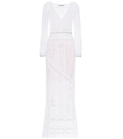 Shop Roberto Cavalli Cotton-blend Crochet Maxi Dress In White