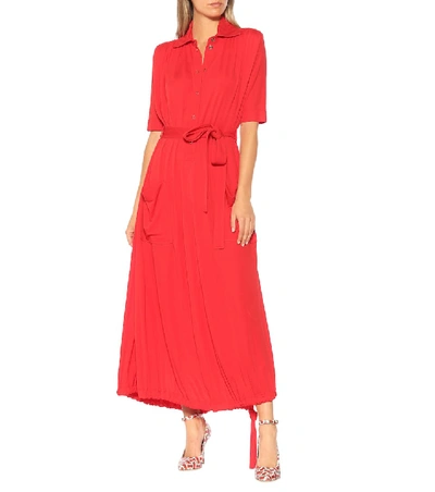 Shop Burberry Crêpe Shirt Dress In Red