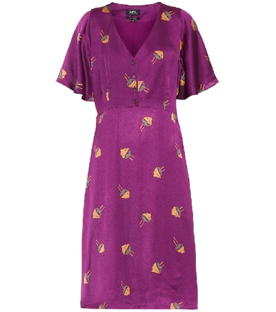 Shop Apc Lavinia Jacquard Dress In Purple