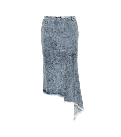 Shop Balenciaga Asymmetric Denim Midi Skirt In Blue