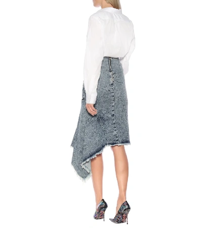 Shop Balenciaga Asymmetric Denim Midi Skirt In Blue