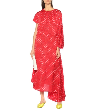 Shop Balenciaga Polka-dot Silk Midi Dress In Red