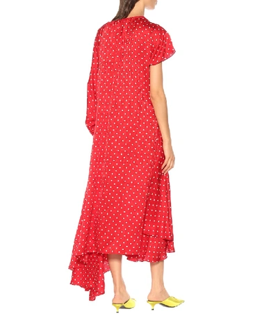 Shop Balenciaga Polka-dot Silk Midi Dress In Red