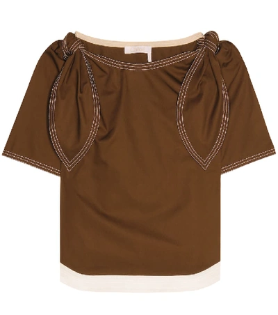 Shop Chloé Embellished Cotton Top In Brown