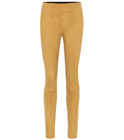 Shop Jil Sander High-rise Suede Skinny Pants In Beige