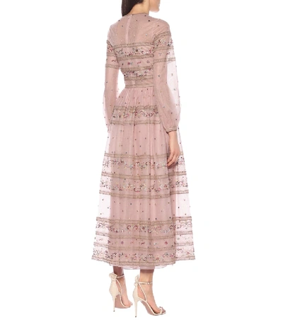 Shop Costarellos Embroidered Tulle Gown In Pink