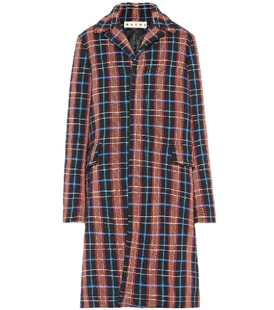 Shop Marni Checked Stretch Cotton Coat In Multicoloured