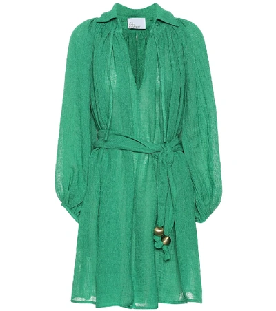 Shop Lisa Marie Fernandez Poet Linen-blend Gauze Minidress In Green