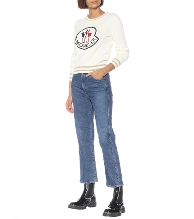 Shop Moncler Logo Wool And Cashmere Sweater In White