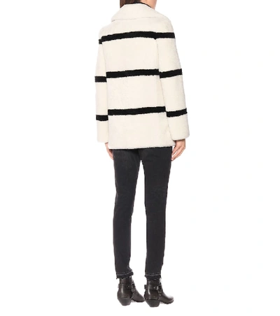 Shop Saint Laurent Striped Shearling Pea Coat In White