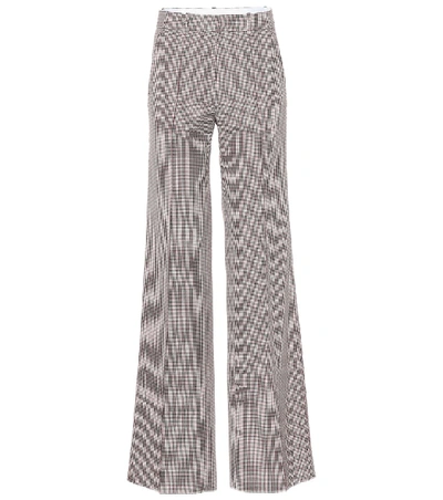 Shop Victoria Beckham Checked Wool Wide-leg Pants In Red